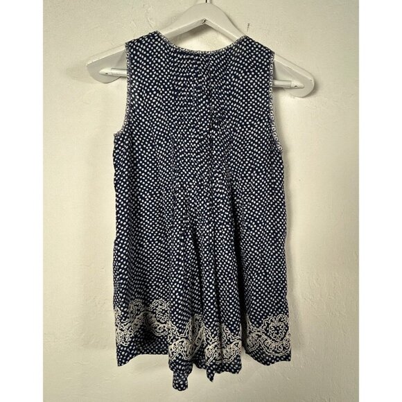 Ranna Gill Women's Sleeveless Ruffled Top Embroidered Hem Polka Dots Blue Size 0 - Picture 2 of 8